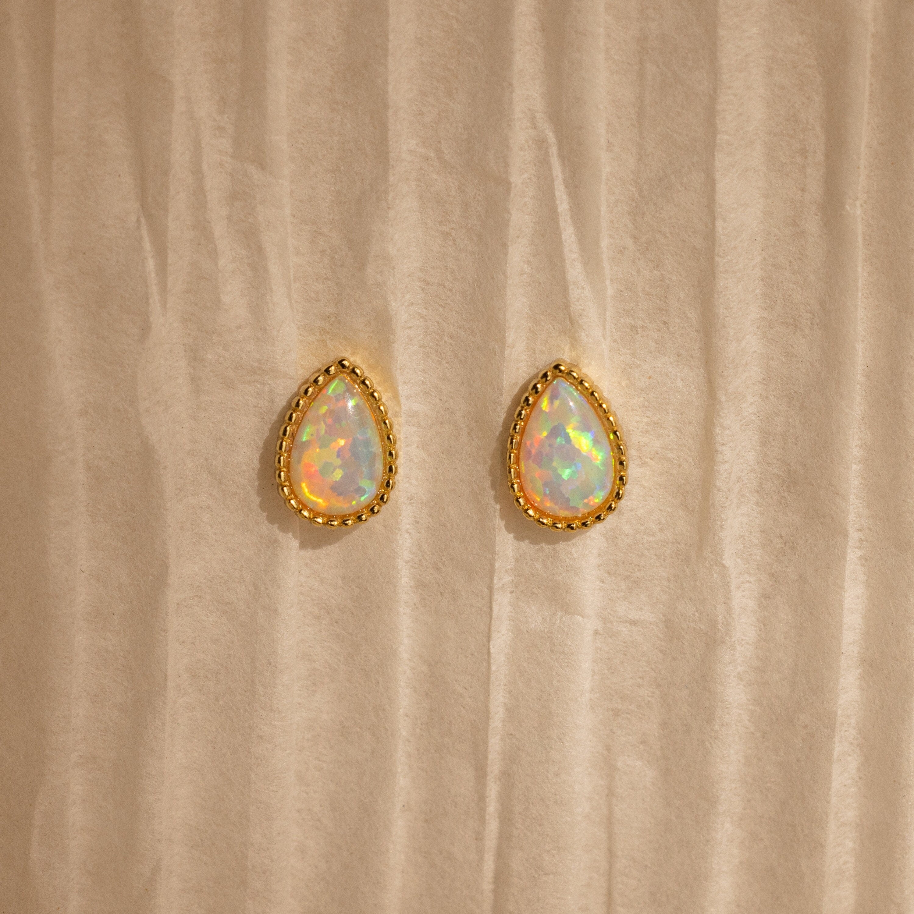 Opal Teardrop Studs 18K Gold